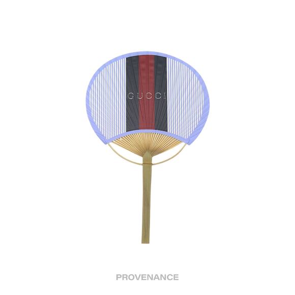 🔴 Gucci Web Logo Bamboo Hand Fan - Black/Red Striped - Picture 1 of 7